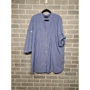 Club Z Collection Womens Blue Pleated‎ Wide Roll Tab Sleeve Button Tunic Size 1X
